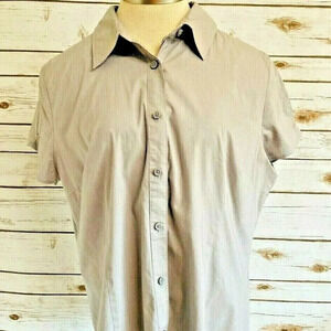 APOSTROPHE Women Short Sleeve Button Down Collared Gray Shirt Size Extra Large